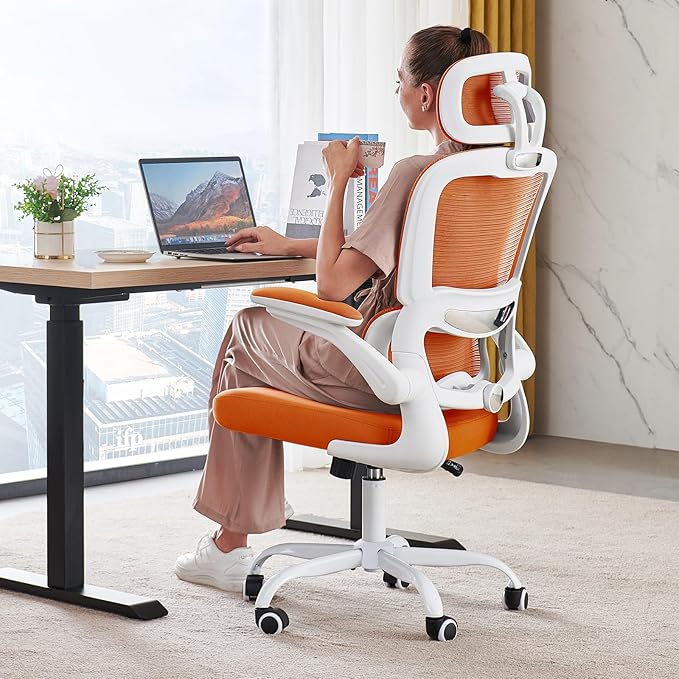 Office Chair Ergonomic Desk Chair, 330 LBS Home Mesh Office Desk Chairs with Wheels, Comfortable Gaming Chair, High Back Office Chair for Long Hours (Orange)
